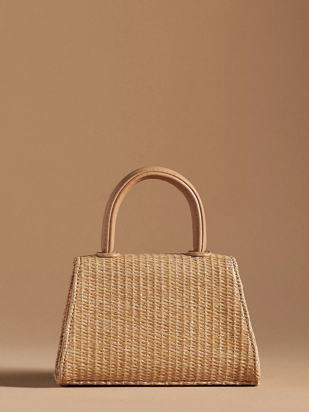 Anthropologie Tan Woven Mini Top-Handle Bag with Rhinestone Bow - Picture 5 of 6